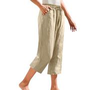 Women's 2025 Summer Linen Wide Leg Cropped Pants Loose Slimming Trousers Solid Color Lounge Petite Short Leg Linen Pants Women High Waist Cropped Trousers Ladies Summer Breathable Leg Bottoms Khaki