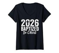 Women's 2026 Baptized in Christ Baptism Christian Baptized 2026 V-Neck T-Shirt