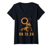 Womens 2026 Eclipse Bearded Dragon Reptile Totality Men Women Kids V-Neck T-Shirt