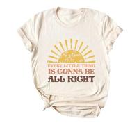 Women's 2026 Every Little Thing is Gonna Be Alright Tshirt for Women Summer Going Out Loose Fit Running Tops Trendy Comfortable Tees Shirts Casual Cute Letter Flattering Tee Shirts Beige