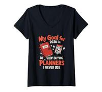 Womens 2026 Goal Stop Buying Unused Planners Funny Resolution V-Neck T-Shirt