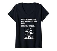 Womens 2026 Hold My Beer Funny Alien Invasion Sci-Fi V-Neck T-Shirt