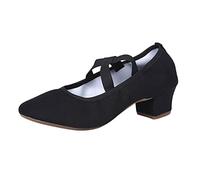 Women's 2026 Soft Sole Solid Colour Cloth Crossbinding Dance Shoes Latin Dance Shoes Pumps Red Women, black, 8.5 UK