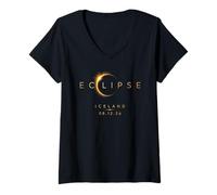 Women's 2026 Solar Eclipse Iceland 08 12 26 Total Eclipse Iceland V-Neck T-Shirt