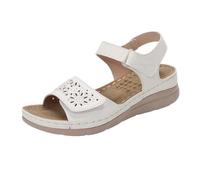 Women's 2026 Summer Sandals with Sparkling Crystals Comfortable Flat Heel Soft Footbed Adjustable Straps for Casual Everyday Wear (White, 4.5)
