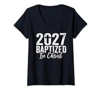 Women's 2027 Baptized in Christ Baptism Christian Baptized 2027 V-Neck T-Shirt