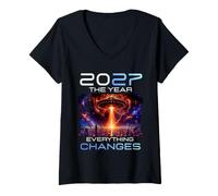 Women's 2027 The Year Everything Changes First Contact Alien UFO V-Neck T-Shirt