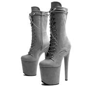 Women's 20CM Stiletto Heels Lace-up High Top Pole Fitness Pole Dance Boots Summer Party Evening Pump Prom Dress Heeled Shoes Chaussures De Dance De Salon Moderne Jazz Latin(Grey,4.5)