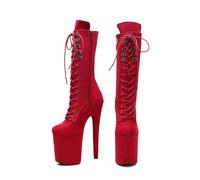 Women's 20CM Stiletto Heels Lace-up High Top Pole Fitness Pole Dance Boots Summer Party Evening Pump Prom Dress Heeled Shoes Chaussures De Dance De Salon Moderne Jazz Latin(Red,4.5)