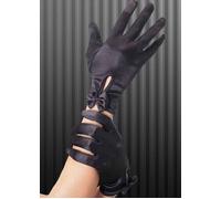 Womens 20s Black Satin Gloves with Bows