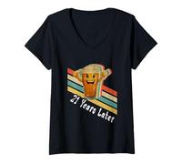Womens 21 Years Later 21st Birthday Meme apparel Then vs Now Humor V-Neck T-Shirt