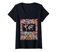 Womens 213 Flags,All flags of the world,World Map. V-Neck T-Shirt