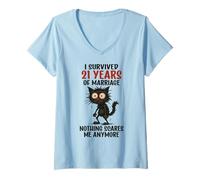 Women's 21st Wedding Anniversary, I Survived 21 Years of Marriage V-Neck T-Shirt