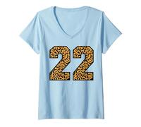 Womens 22 Number Leopard Twenty-Two Team Sports Varsity Matching V-Neck T-Shirt