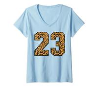 Womens 23 Number Leopard Twenty-Three Team Sports Varsity Matching V-Neck T-Shirt