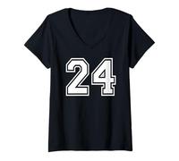 Womens 24 Number Twenty-Four Team Sports Graphic Matching Varsity V-Neck T-Shirt