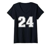 Womens 24 Number Twenty-Four Team Sports Graphic Varsity Matching V-Neck T-Shirt
