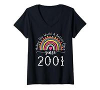 Womens 24th Birthday Born Making The World Better Place Since 2001 V-Neck T-Shirt