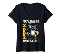 Women's 24th Birthday Raccoon November 2002 Vintage 24 Years Old V-Neck T-Shirt