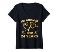 Womens 24th Wedding Anniversary Couples Married 24 Years Funny V-Neck T-Shirt