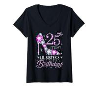 Women's 25 It's My Lil Sister's Birthday High Heel 25 Years Old V-Neck T-Shirt