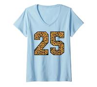 Womens 25 Number Leopard Twenty-Five Team Sports Varsity Matching V-Neck T-Shirt