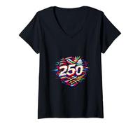 Women's 250 Commemoration American History Glitch Art Shield V-Neck T-Shirt