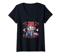 Women's 250 Costume Proud 4th July US Flag Panda Bow Tie Floral V-Neck T-Shirt