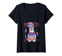 Women's 250 Proud 4th July US Flag Great Dane Sunglasses Bday Cake V-Neck T-Shirt