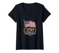 Women's 250 Years American Flag USA 250th Anniversary V-Neck T-Shirt