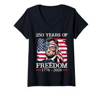 Womens 250 Years of Freedom 1776-2026 George Abraham Lincoln V-Neck T-Shirt