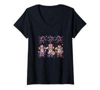 Women's 250th Anniversary 1776-2026 4th July Three Cute Chihuahuas V-Neck T-Shirt