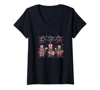 Women's 250th Anniversary 1776-2026 4th July Three Cute Dachshunds V-Neck T-Shirt
