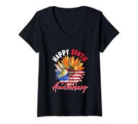 Women's 250th Anniversary 4th July US Flag Sunflower Hummingbird V-Neck T-Shirt