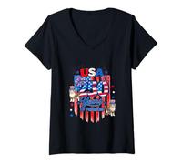 Women's 250th Freedom 4th July US Flag Two Cute Scottish Folds V-Neck T-Shirt