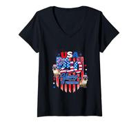 Women's 250th Freedom 4th July US Flag Two Cute Siamese Cats V-Neck T-Shirt
