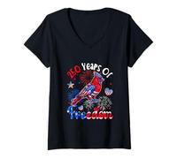 Women's 250th Freedom Independent 4th July US Flag Cardinal Bird V-Neck T-Shirt