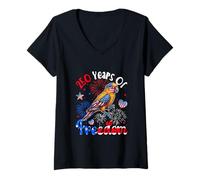 Women's 250th Freedom Independent 4th July US Flag Sun Conure V-Neck T-Shirt