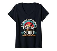 Womens 26th Birthday 26-Year-Old Fishing Lovers Angler Born in 2000 V-Neck T-Shirt