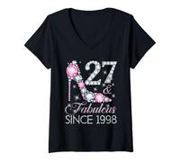 Womens 27 And Fabulous Since 1998 Happy 27Th Birthday Girl Lady V-Neck T-Shirt