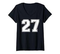 Womens 27 Number Twenty-Seven Team Sports Graphic Varsity Matching V-Neck T-Shirt