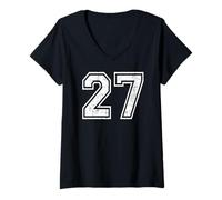 Womens 27 Number Twenty-Seven Team Sports Grunge Varsity Matching V-Neck T-Shirt