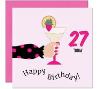 Women's 27th Birthday Card - Polka Dot Lady Adults Pink Girly Birthday Card for 27 Year old Girl Friend Sister Daughter Mum Aunt twenty seven, twenty seventh cousin Niece
