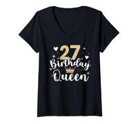 Womens 27th Birthday Queen 27 Years Twenty-Seven V-Neck T-Shirt