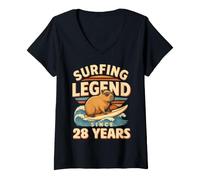 Women's 28 Surfing Legend Since 28 Years Funny 28th Birthday Surfer V-Neck T-Shirt