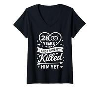 Womens 28 Years in and I Haven't Killed Him Yet 28th Anniversary V-Neck T-Shirt