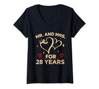 Womens 28th Wedding Anniversary Couples Married 28 Years Funny V-Neck T-Shirt