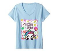 Womens 2nd Grade Cute Unicorn Back to School Second Grade Girl Kids V-Neck T-Shirt