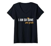Women's 2nd Grade Graduate I Am So Done Funny Kids Graduation V-Neck T-Shirt