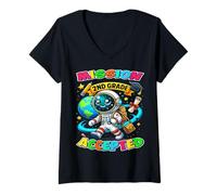 Womens 2nd Grade Mission Accepted Space Astronaut Back to School V-Neck T-Shirt